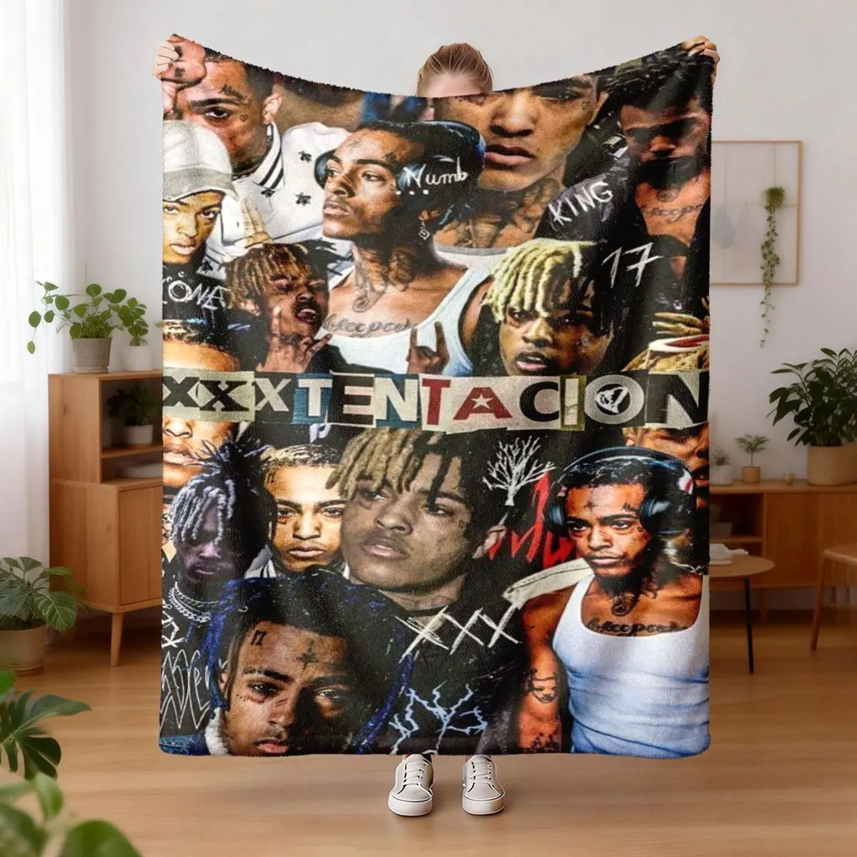Xxxtentacion Rap Patchwork Flannel Blanket, Cozy Blanket, Comfortable and Warm, Durable for Sofa, Office, Bed, Camping, Travel, Ideal Holiday Gift