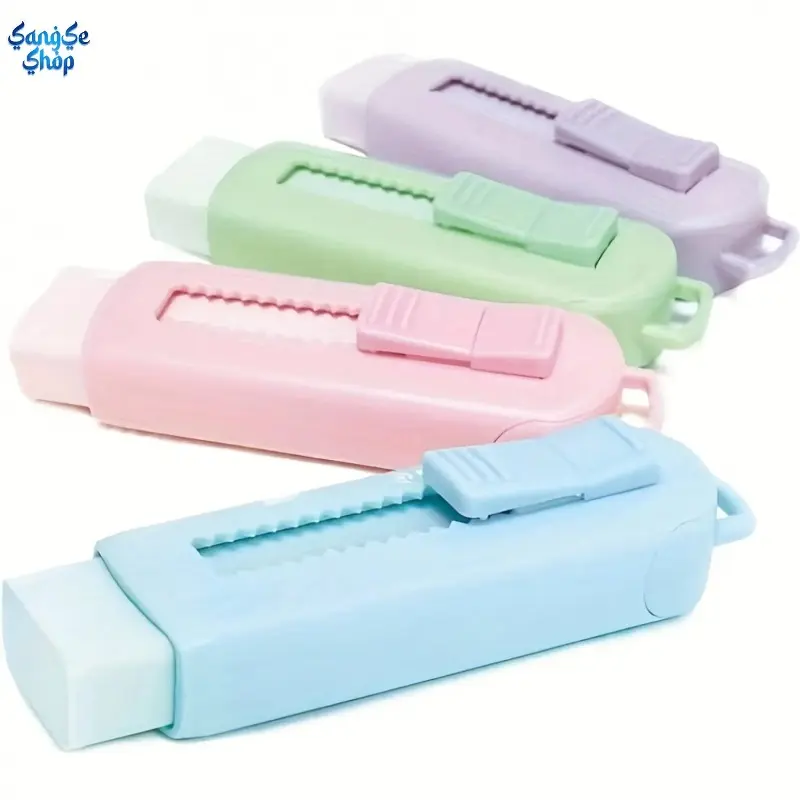 4 PCS Retractable Pencil Erasers, Cute Macaron Color Push‑Pull Eraser Set, Clean Erasing for Drawing Office College School Desk Supplies