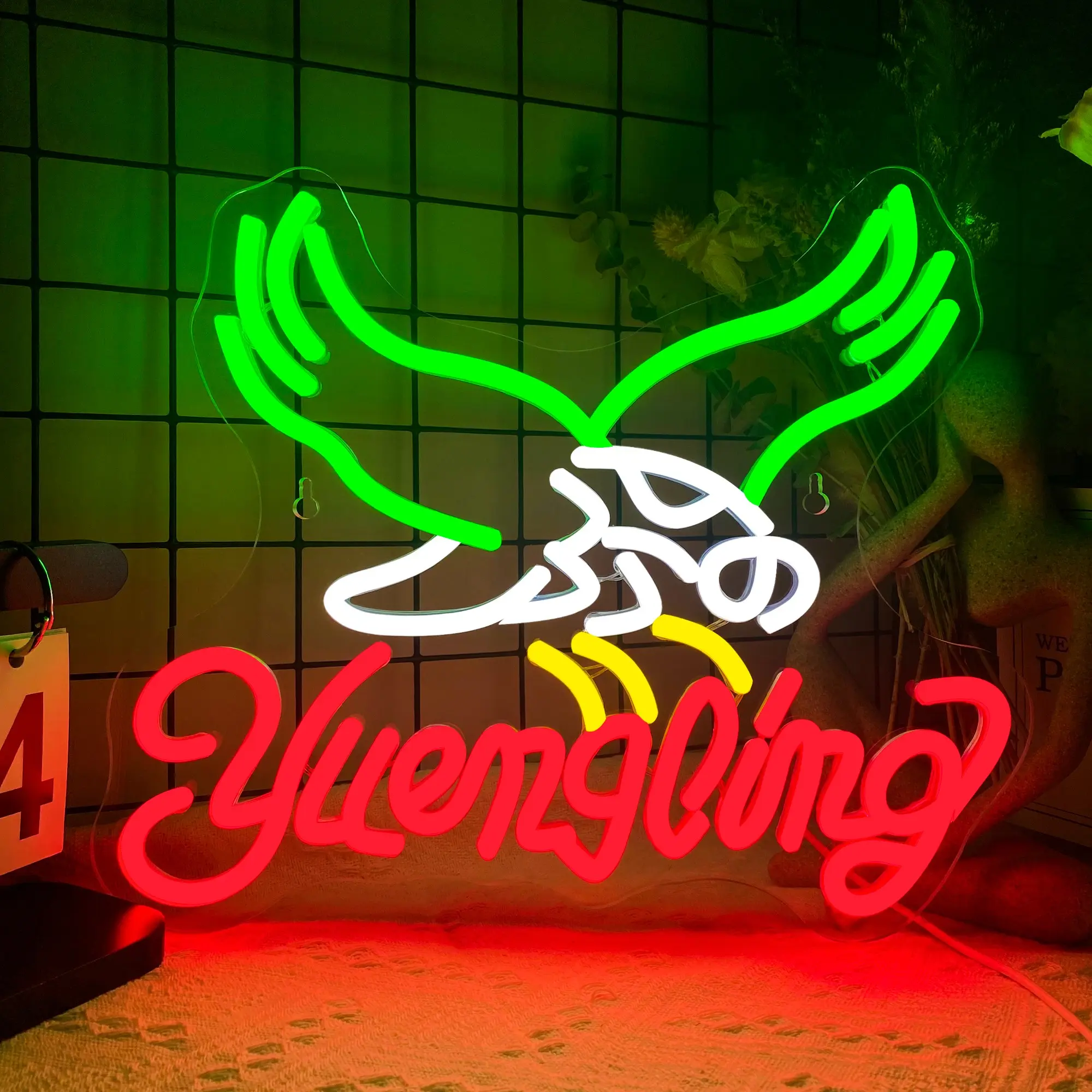 Glowing eagle sign wall hanging neon light USB powered dimmable beer logo wall hanging wall decoration light for home living room restaurant bar party decoration
