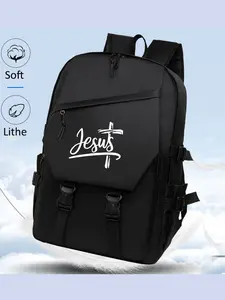 Jesus Cross Print Unisex Lightweight Large Capacity Laptop Backpack, Business Computer Bag, Student School Book Bag, Adjustable Straps