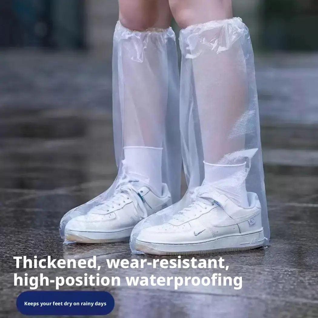 5 Pairs Disposable Waterproof Boot Covers, Thick Pe Plastic Over-The-Knee Shoe Protectors, Wear-Resistant Rain Shoe Covers for Outdoor Protection