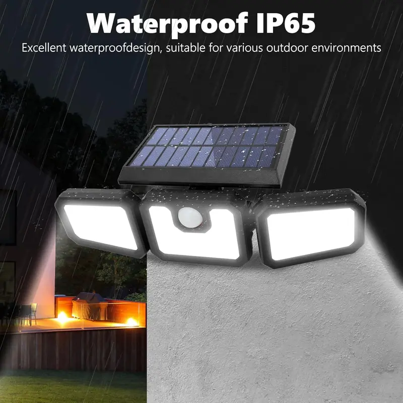 Solar-Powered Outdoor Wall Light, 3-Head Rotating Waterproof Motion-Sensor Light with 74 LEDs for Courtyard and Yard Use, Solar Lights For Outside, Outdoor Garden Lights #GLOBAL PICKS