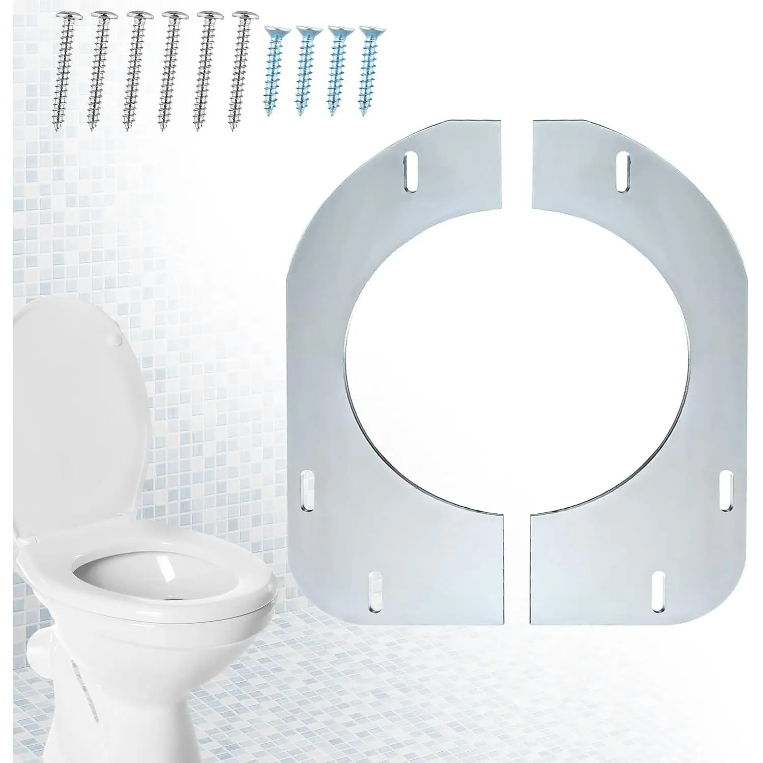 Galvanized Steel Toilet Flange Support Plate, 5.59x5.28" Inner Diameter, 1mm Thickness Closet Flange Floor Repair Ring Bracket Extender Kit for Bathroom Plumbing Fixes