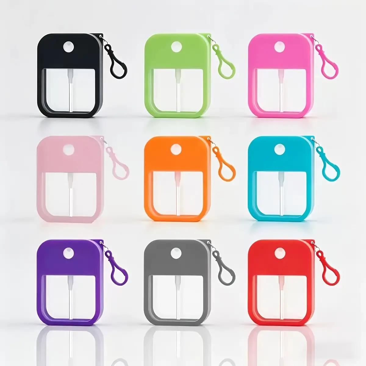 9pcs Unisex Sanitizing Holder Keychains, Solid Color Silicone Protective Case for Hand Sanitizer, Portable Accessory for Daily Use
