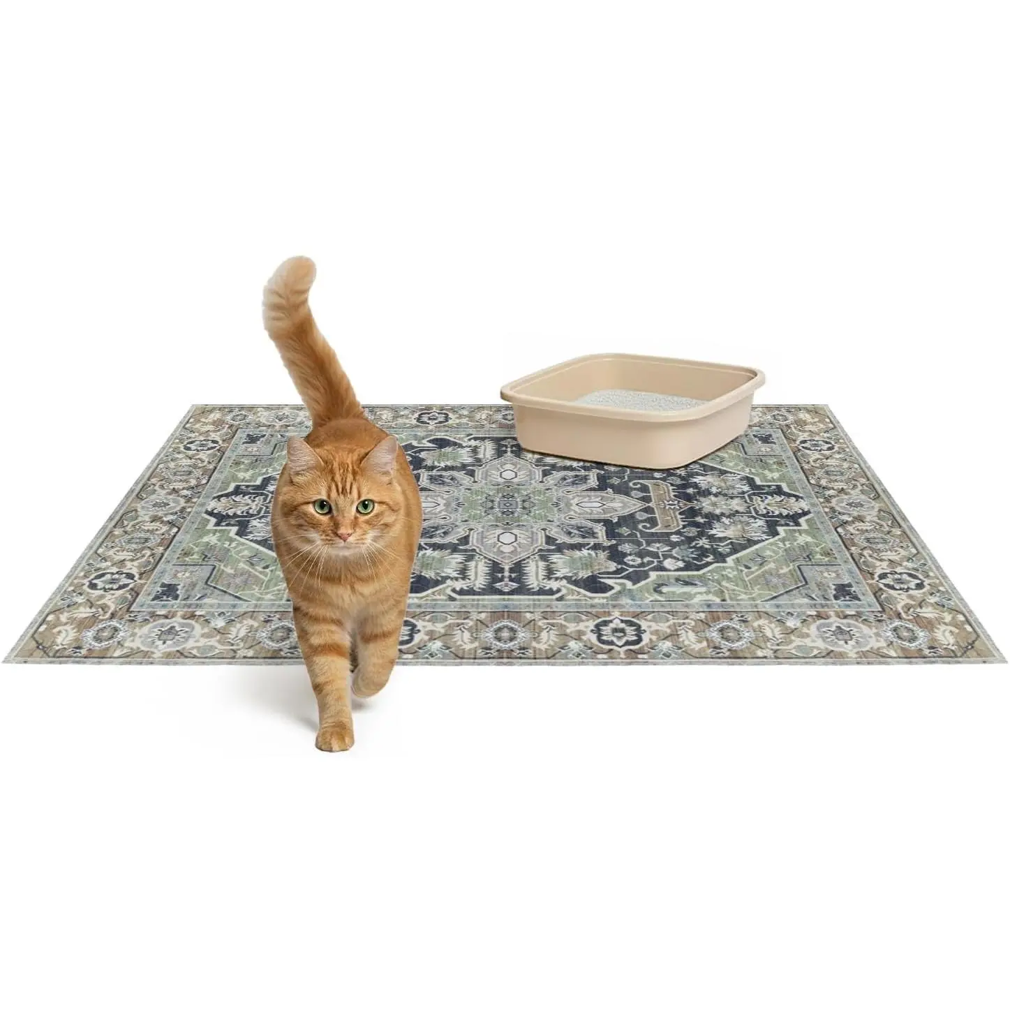 Sage Forest 2-Pack Polyester Pet Litter Mats - 36x48 in, Non-Slip, Waterproof, Machine Washable, Easy Cleanup, Multi-Use for Apartment, Bathroom