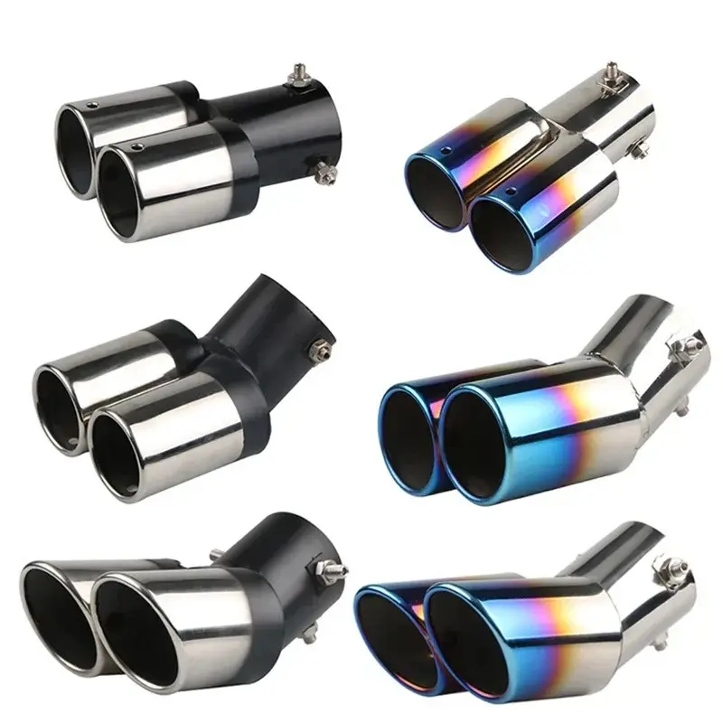 63mm Universal Double Pass Exhaust Pipe Tip Exhaust Silencer Muffler Tip Stainless Steel Pipe Trim Modified Exhause Tail Pipe