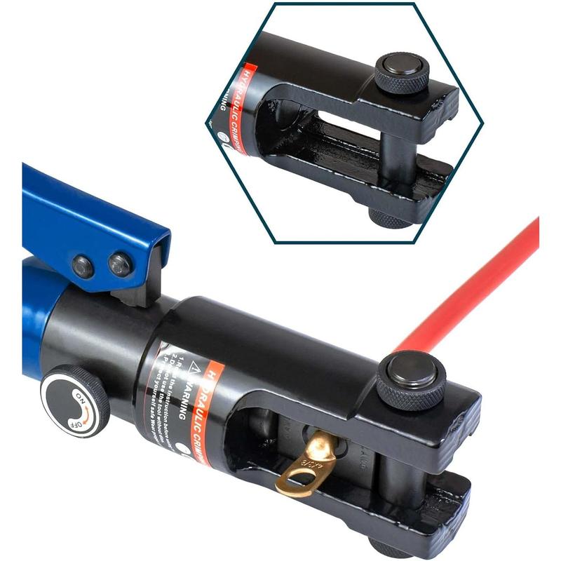 12 Ton Hydraulic Crimping Tool with 9 Standard  Dies, Crimps 8AWG to 4/0 AWG, Hardened Steel Construction with Oxidized Surface for Durability(Standard  8AWG to 4/0AWG)