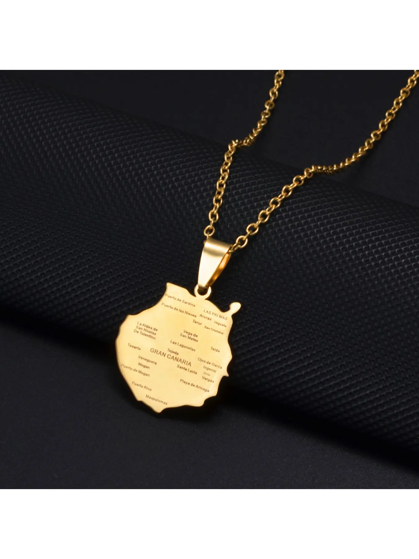1pc Spain La palma Islands Map Pendant Chain Necklace For Women Stainless Steel Ethnic Jewelry