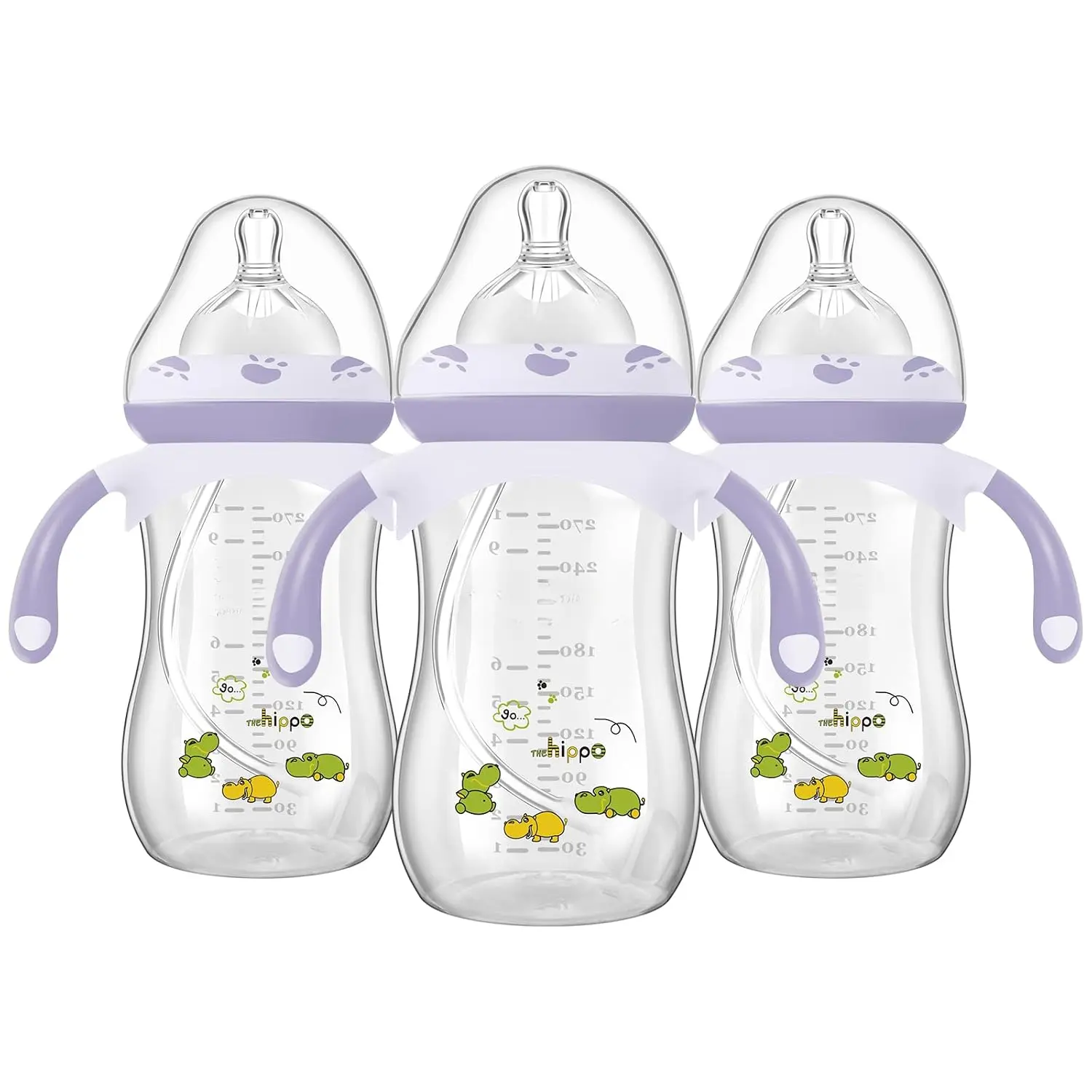 Baby Bottles with Weighted Straw, Toddler Milk Bottles with Non-Slip Handles, BPA-Free 9oz Bottles, 3-Pack, 12+ Months