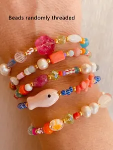 Women Ceramic Fish Bracelet Set, 5-Piece Design for Beach Vacation Party Stackable Accessories, Ideal for Ladies' Fashion, Stackable Bracelets, Fish Motif Bracelets, Summer Dainty Jewelry, Trendy Bangle