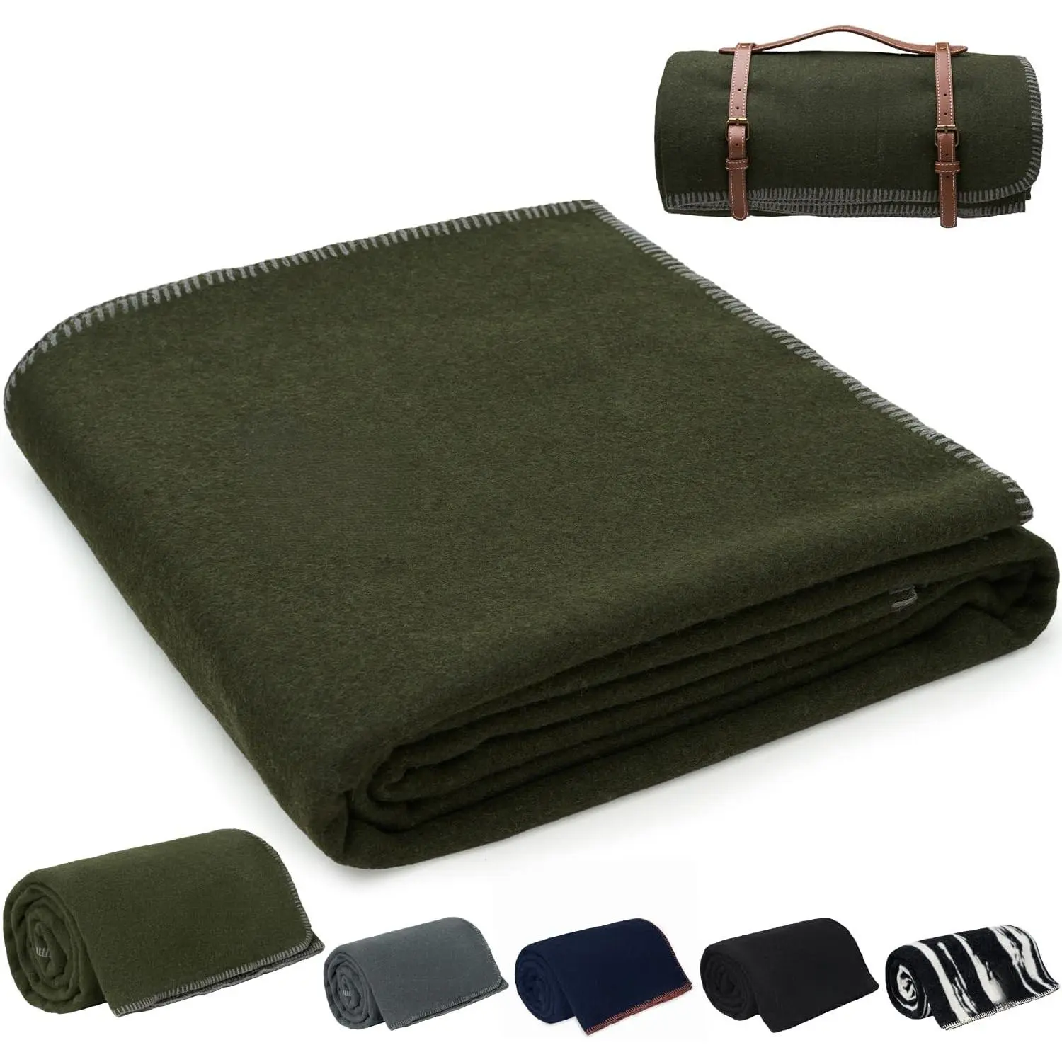 100% Wool Blanket, 62" x 86", Warm, Thick, Washable, Military Wool Blanket, Great for Camping, Outdoors, Sporting Events, Survival Kits