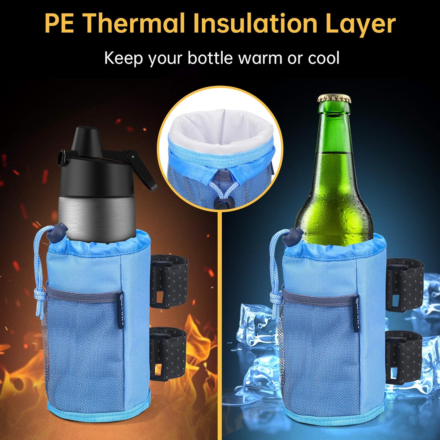 2Pack Cup Holder for , Scooter and , Water Bottle Holder for UTV/ATV, Walker, Golf Cart and Beach, Universal Drink Holder Accessories with Net Pocket and Cord Lock ( Blue)