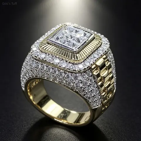 Men's Iced‑Out Rhinestone Ring, Viral European Trendy Bold Shiny Statement Hip‑Hop Jewelry Band, Accessory for Street Dance Club Outfits, Exquisite Trendy Finger Ring