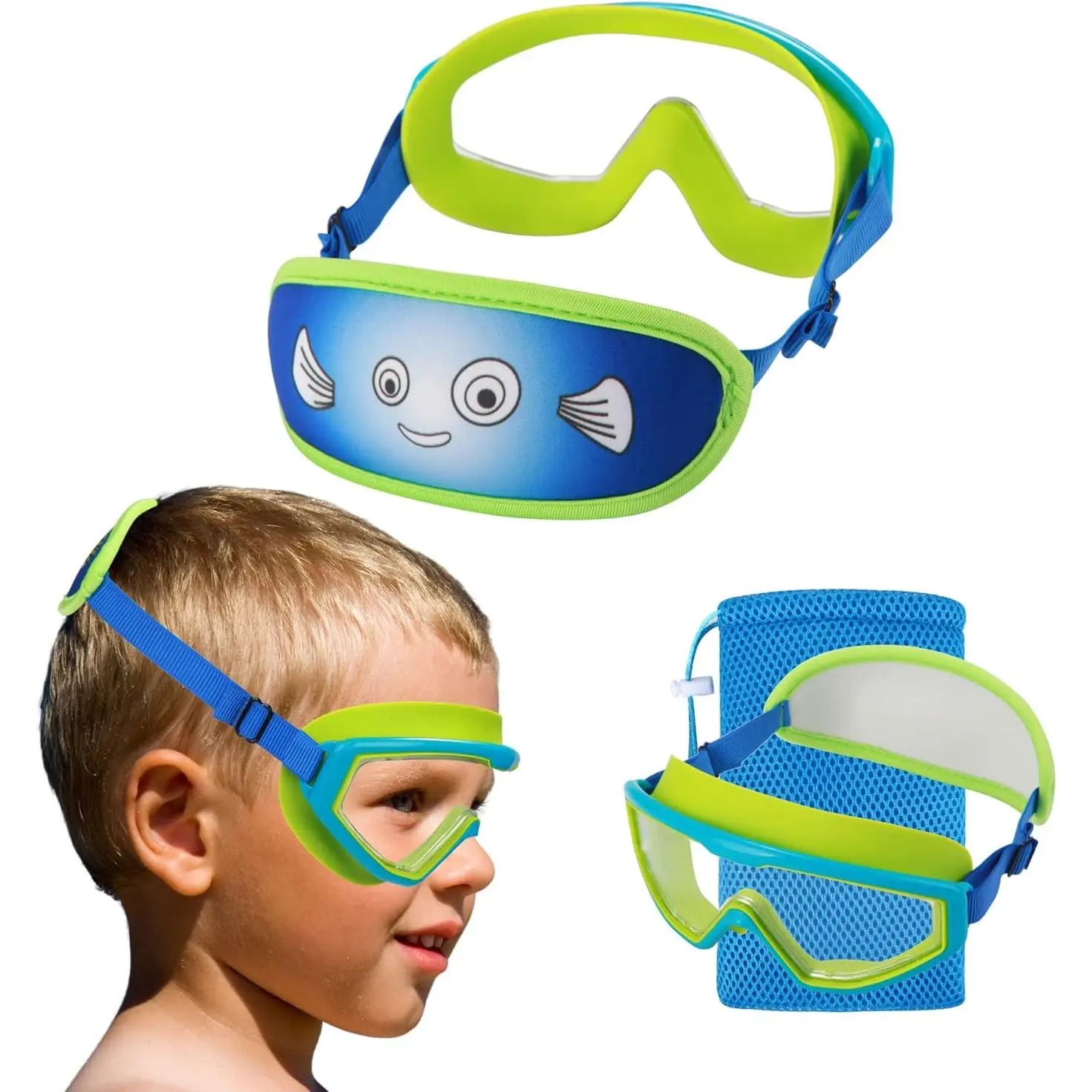 Goggles Swimming 4-7, Goggles Fabric Strap,Wide View Swimming Goggles for