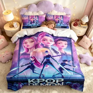 3-Piece Idol Girl Group Pattern Quilt Cover Set, Soft Comfortable Fabric, Includes 1 Quilt Cover and 2 Pillowcases, Ideal for Bedroom, Hotel, Dormitory