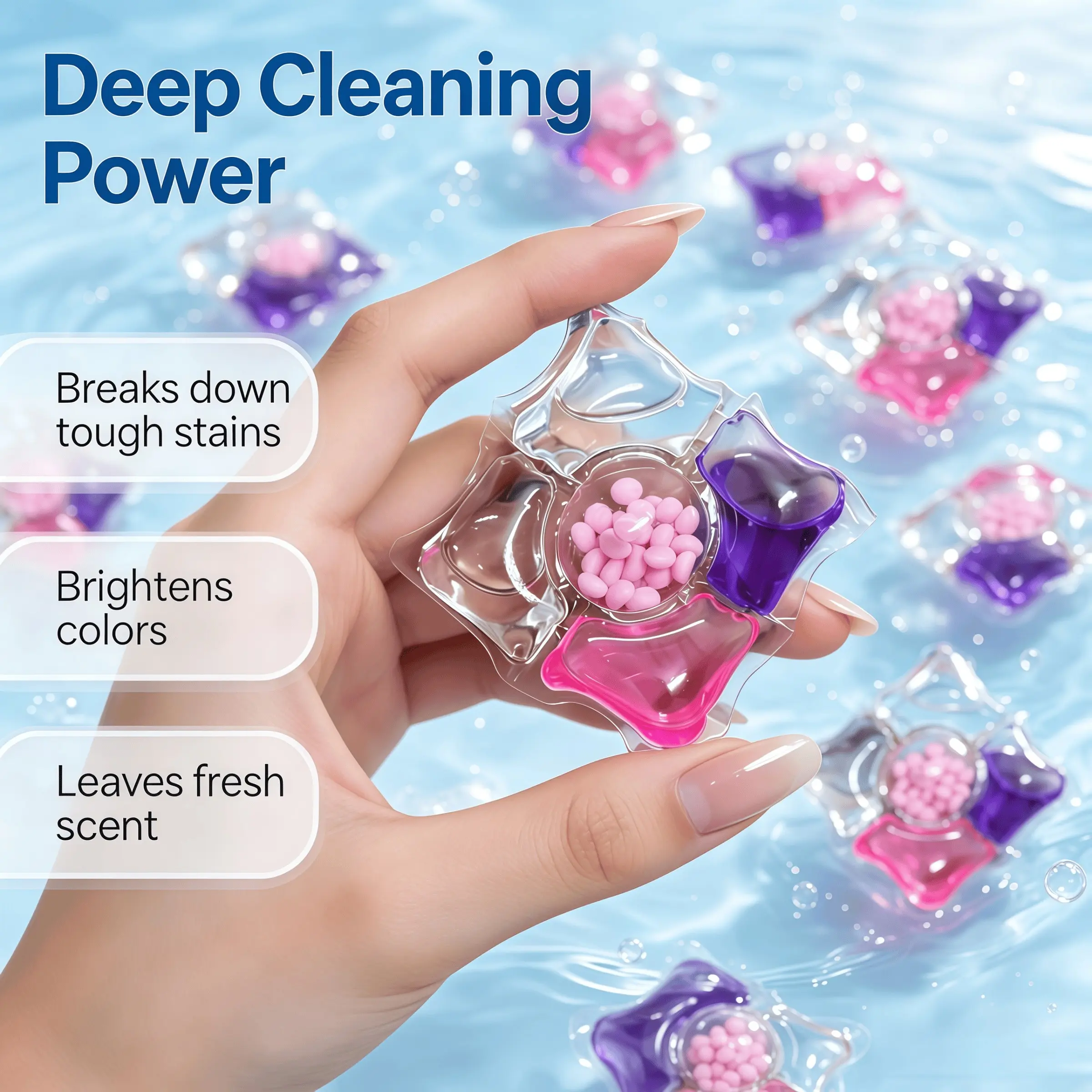 55-Pack 5-In-1 Laundry Detergent Pods, Long-Lasting Lavender Scent, 5D Laundry Liquid Balls, Multi-Function Washing Gel Beads
