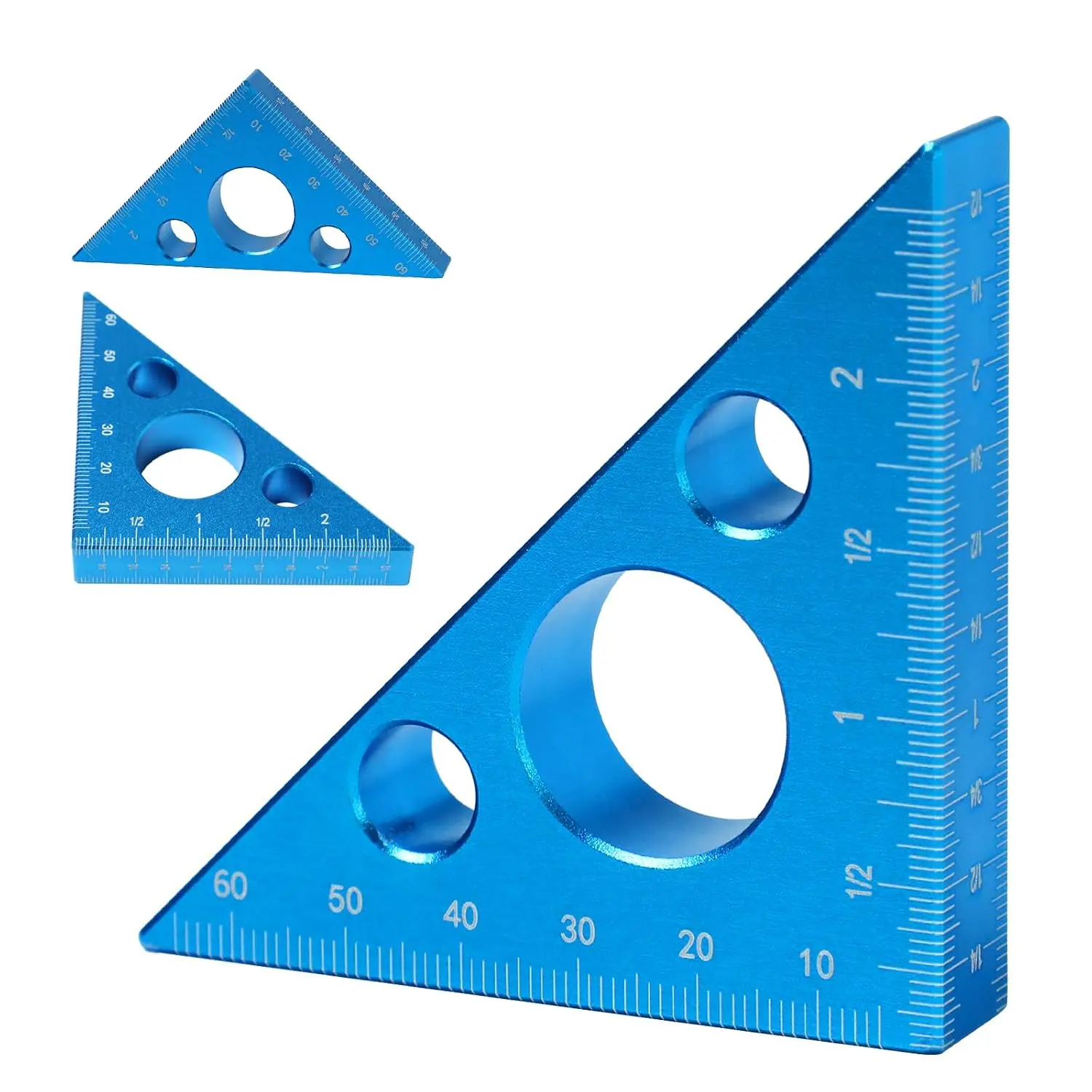 Aluminium Alloy Right Triangle Angle Ruler, 45/90 Degrees Multi Angle Construction Tool with  and Metric Scales, Mini Portable Isosceles Triangle Angle Ruler for Woodworking Workshop (Blue)