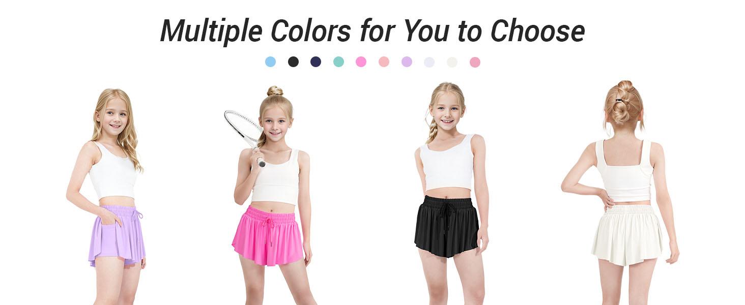 Girls Butterfly Shorts Flowy Shorts with Pocket 2-in-1 Dance Athletic Shorts for Girl 7-14 Years