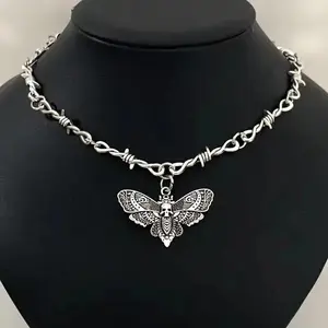 Goth Moth Skull Barbed Wire Cross Pendant Choker Necklace Punk Hip Hop Jewelry Y2K Vampire Little Thorns Chain Choker Gift