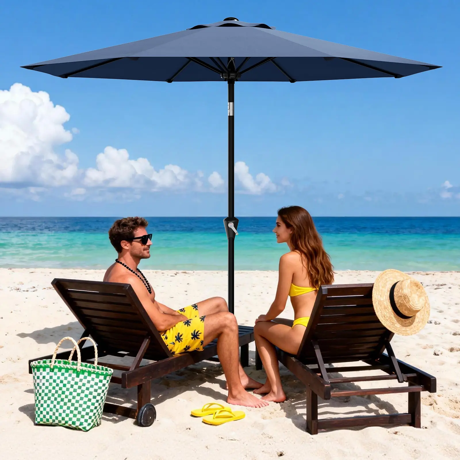 10FT Outdoor Patio Umbrella - Heavy Duty Windproof Parasol with UV-Resistant, Fade-Resistant Navy Blue Canopy, Zinc Alloy Tilt, 8 Sturdy Ribs, Smooth Crank Lift, Wind Vent, Canopies & Shade for Backyard, Deck, Cafe, Windproof Parasols, Canopies & Shade