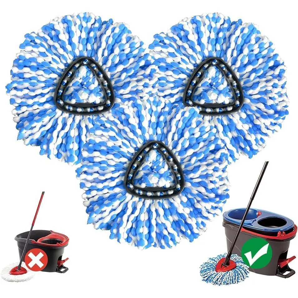 3-Count Triangular Spin Mop Replacement Heads, Durable Triangular Head, Water Absorbent Washable Microfiber, Removable & Easy to Replace, Compatible with Ocedar RinseClean 2-Tank System (NOT for 1-Tank System), Ideal for All Kinds of Floors