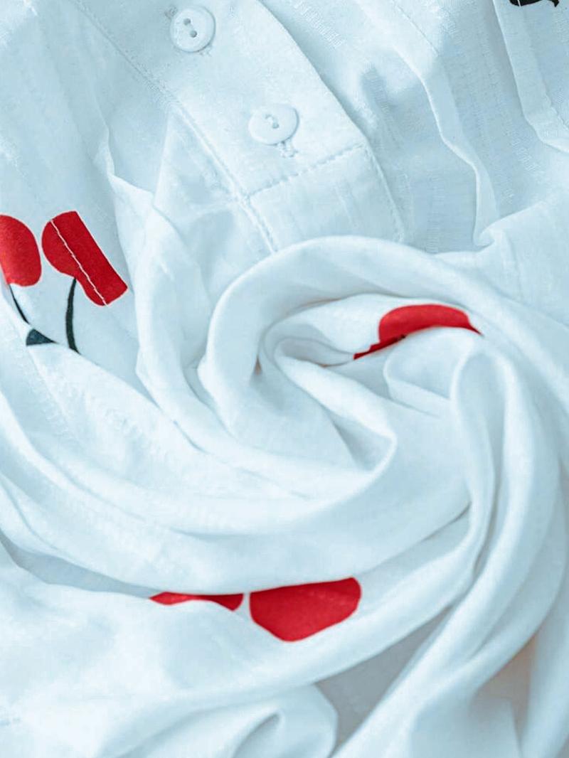 【Plus Size】 Cherry Print Blouse, Casual Short Sleeve Top for Summer, Women's Plus Clothing for Daily Wear