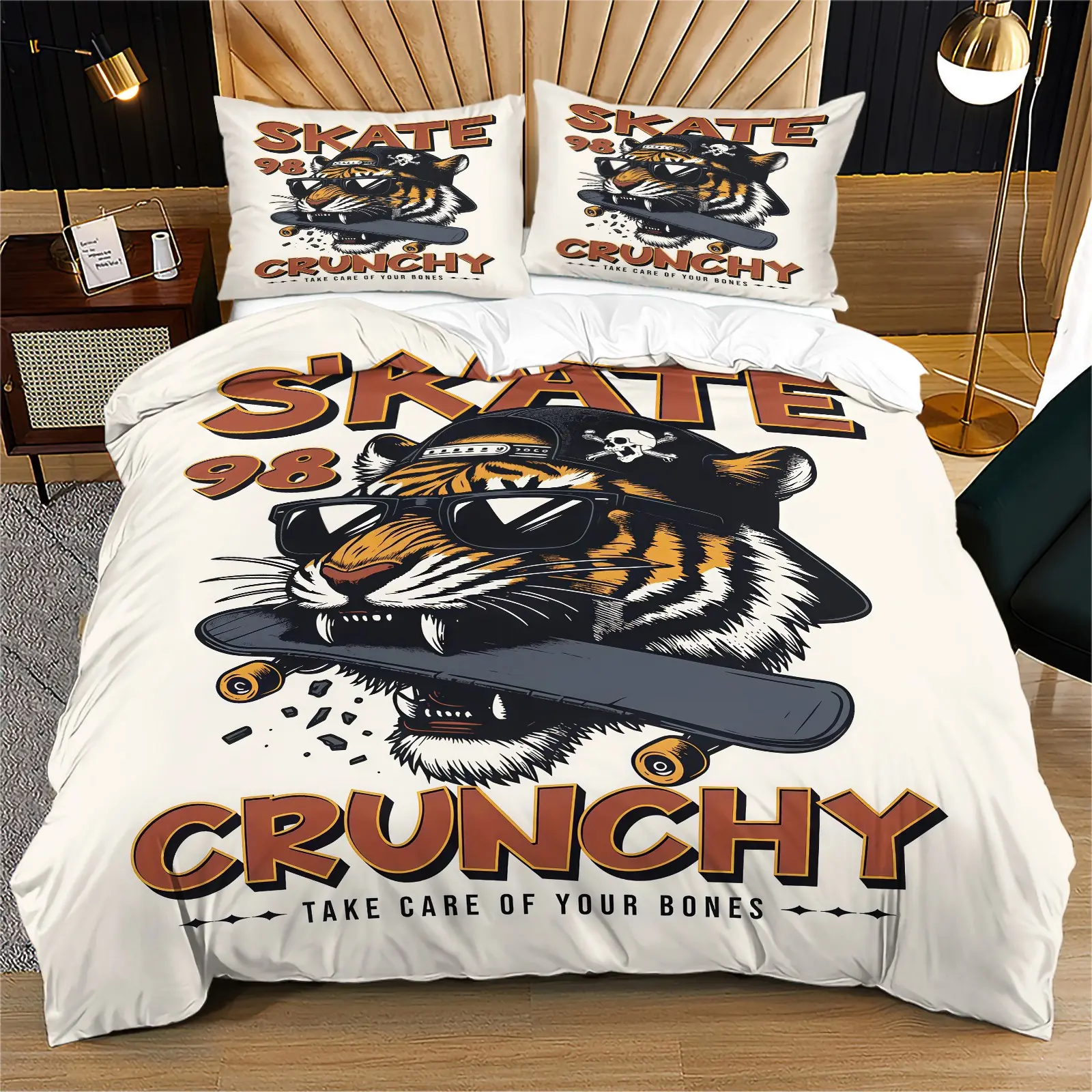 Tiger print pattern set, including 1 duvet cover and 1 or 2 pillowcases, without a core or pillow, suitable for bedroom or dormitory bedding set, suitable for gift giving or personal use