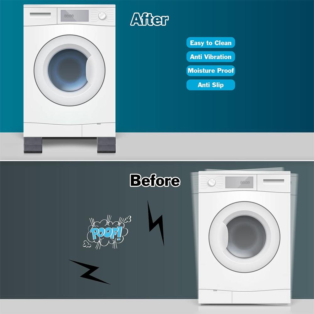 4-Piece Washer Anti-Vibration Pads, Moisture-Resistant Noise-Reducing Support Base, Durable Rubber Floor Mats for Dryer & Refrigerator