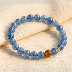 Deep Sea Blue Kyanite Beaded Bracelet, Emotional Calming & Stress Relief Jewelry, Spiritual Healing Accessory for Daily Casual & Party Wear