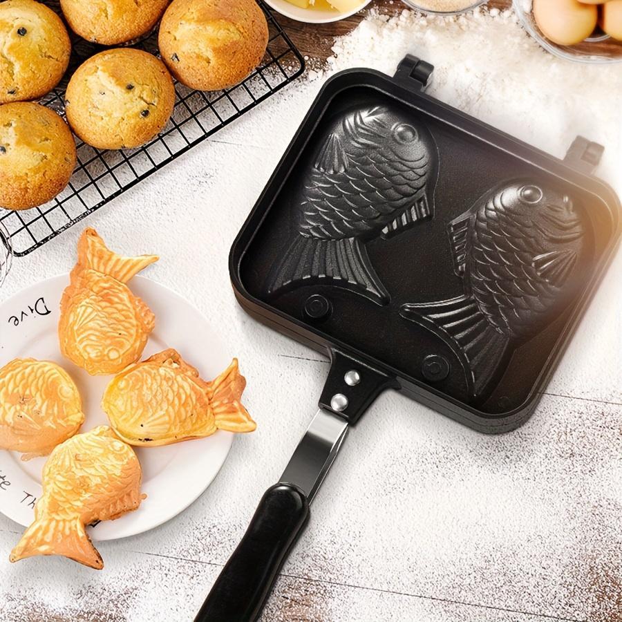 Double-Sided Aluminum Waffle and Taiyaki Japanese Fish-Shaped Grilled Pan Mold - Non-Stick, Uncoated Surface for Even Cooking, Ideal for Breakfast and Snack Making