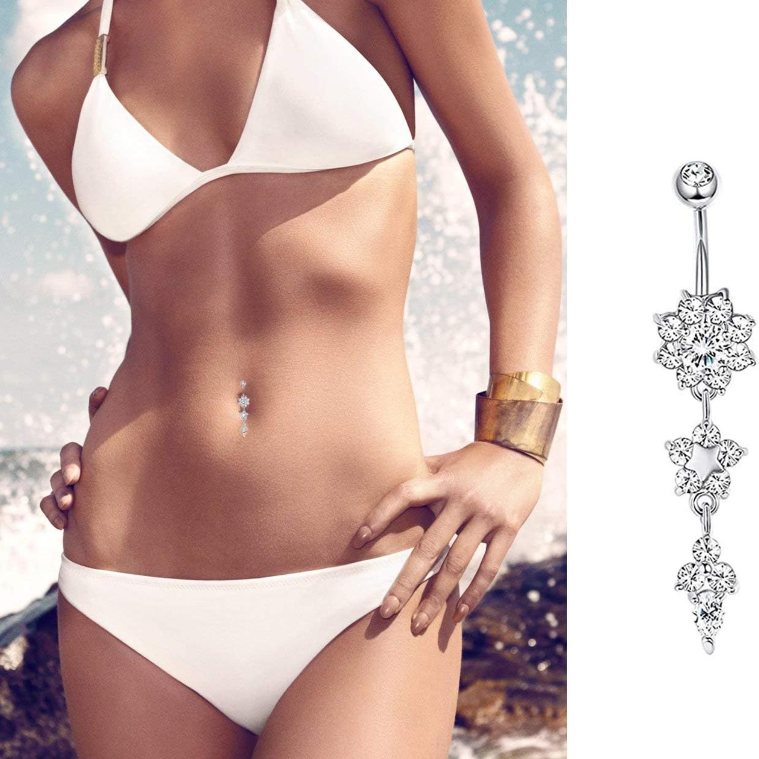 13Pcs 14G Stainless Steel Belly Ring Set Summer Beach Body Jewelry | Butterfly, Flower & Dangle Navel Rings Waterproof & Sensitive Skin Friendly 13Pcs 14G Stainless Steel Belly Ring Set Summer Beach Body Jewelry | Butterfly, Flower & Dangle Navel Rings Waterproof & Sensitive Skin Friendly