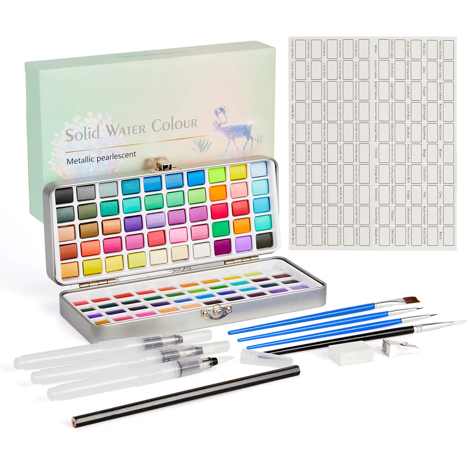 100-Color High-Quality & Premium Metallic Pearlescent Watercolor Paint Set, Compact Unisex Travel Art Kit with Brush, Water Pens & Pencil Case for Adults, Outdoor Sketching, Perfect Gift for All Skill Levels (No Battery Needed)