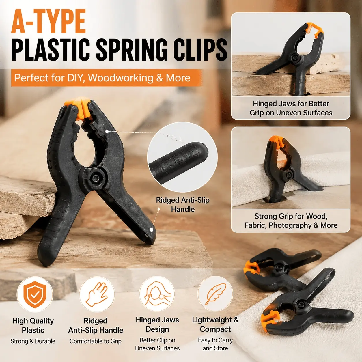 Super Strong Nylon Spring Clamps, Heavy-Duty Plastic A-Clips for Photo Backdrop & Woodworking, Home Organization, Party Decor, DIY Crafts, Multipurpose Office & Study Supplies. Durable, Versatile Grip.