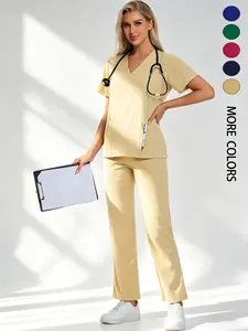 Women's Scrubs Set, V Neck Quick-Dry Breathable Top,Anti-Pilling Breathable Multi-Pocket With Side Pocket Jogger Pants Comfort Fit Easy Care