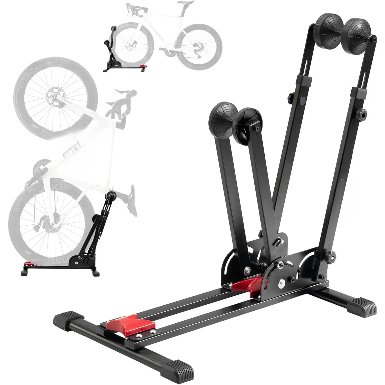 Bicycle Stand 2-in-1 Vertical and Horizontal Floor Stand Adjustable Suitable for 24-27.5inch Bicycles| Foldable and space-saving, suitable for garage and apartment storage, made of sturdy carbon steel with anti-slip material, easy to install without tools