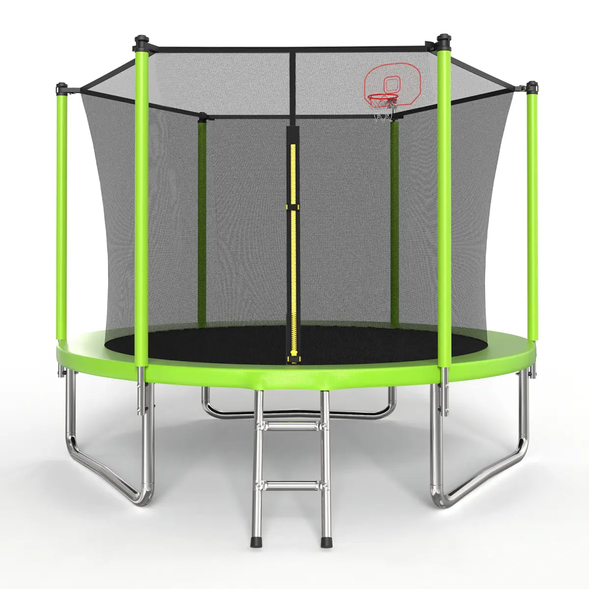 10 ft Outdoor Trampoline for Children with Safety Enclosure, Solid Galvanized Steel Frame, Basketball Hoop & Ladder, ASTM Approved Backyard Set, Outdoor Trampoline Set, Astm F381-16