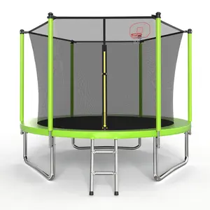 10FT Trampoline for Kids, Basketball Hoop and Ladder, Outdoor Kids Trampoline with Safety Enclosure,Fast Assembly for Backyard Fun,ASTM Approved