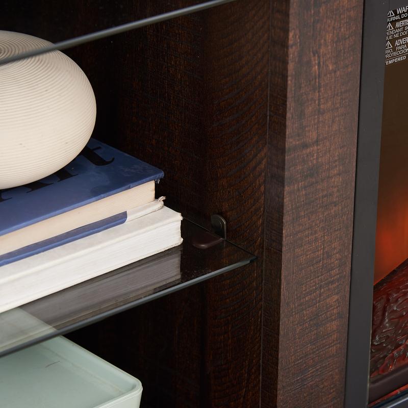 [Bellemave]TV Stand Electric Fireplace TV Stand with Glass Shelves, 3D Fireplace TV Stand with LED Lights Wood with USB Charging Outlet Modern Television Table Center for TV up to 32-62" ESP 58''W*15.5''D*24.4