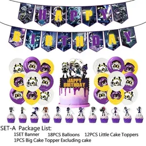 Murder&Drones Theme Background Cartoon Happy Birthday Party Decoration Flag Set Balloon Cake Topper Supplies Baby Gift Stickers