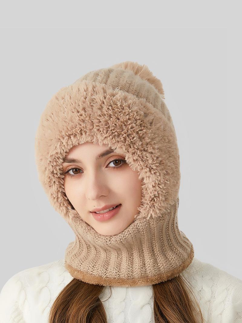 Women's Solid Color Pom Pom Decor Beanie Hat, Casual Warm Thickened Knit Hat for Fall & Winter, Fashion Accessories for Women & Girls Bonnet With Bunny Ears Bonnet SpringStatements