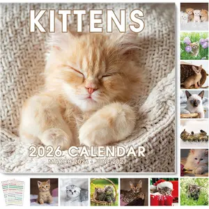 Kittens 2026 Wall Calendar 12"x24" Opened, 16-Month  Calendar from March 2026 to June 2027 with Stickers, Thick Paper Monthly Calendar for  Office Organizing & Planning