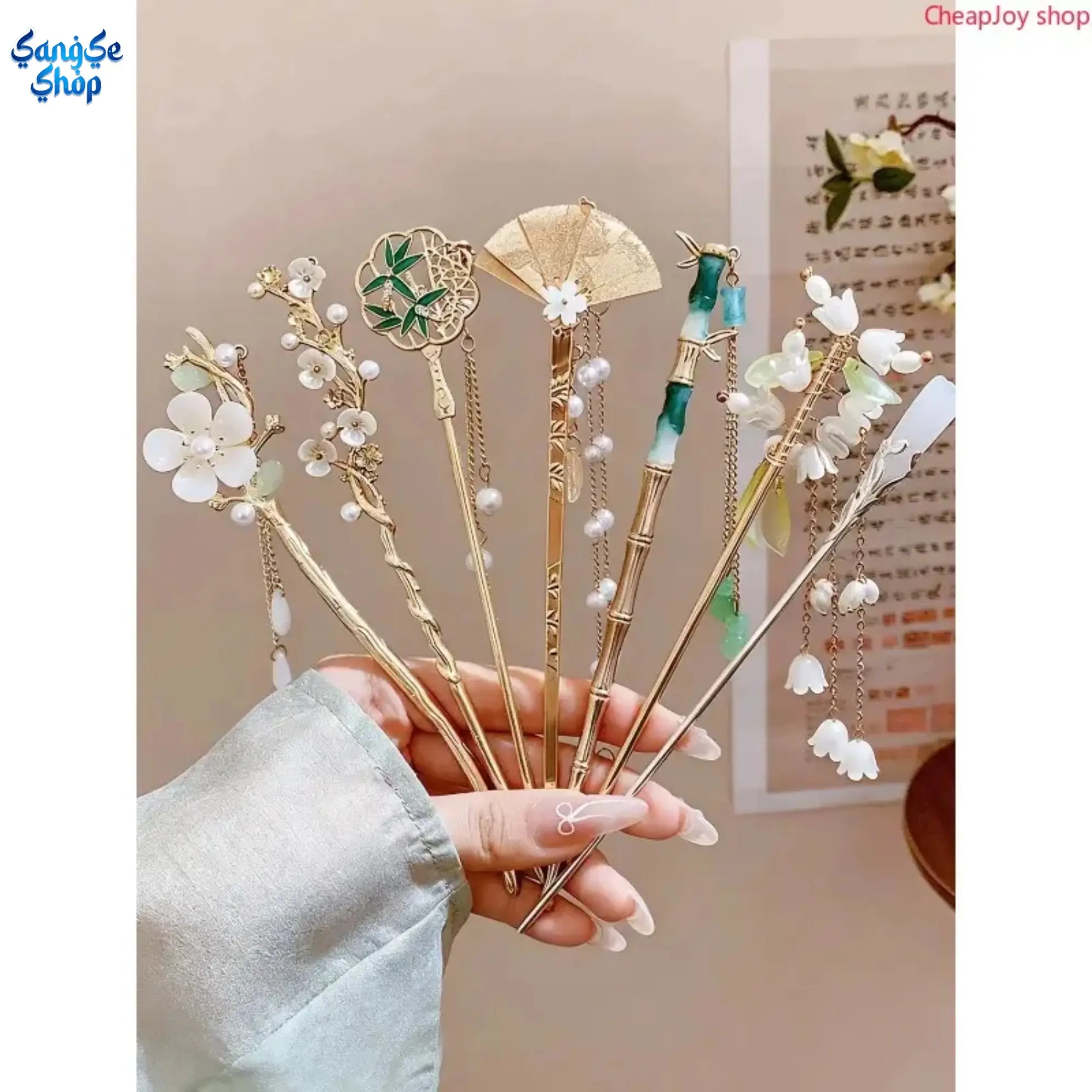 Women's 7-Piece Hairpin Set, Traditional Chinese Plastic Hair Sticks, Multi-Color Elegant Accessories for Hanfu Look, Birthday Gift, Female