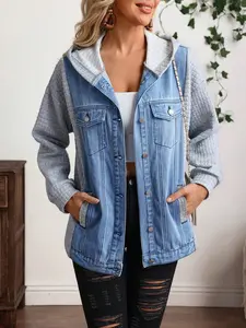Wash Blue Patchwork Denim Jacket, Casual Commuter Daily Wear Coat, Versatile Outerwear for Everyday Use, Stylish and Comfortable Design