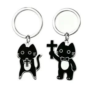 Gothic Black Cat Enamel Keychain - Alt Aesthetic Backpack Charm, Mystic Kitten Keyring, Funky Grunge Metal Leisure Accessory for Sports & Outdoor Use