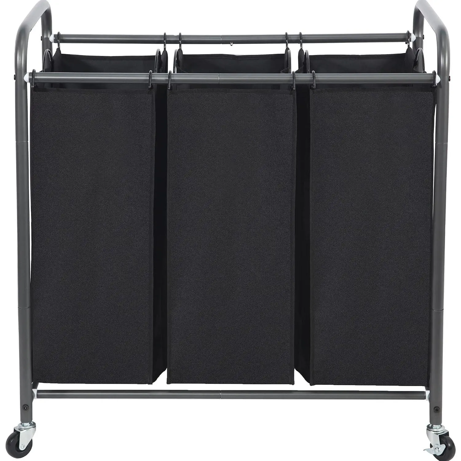 Laundry Sorter 3 Section, 3 Bag Clothes Hamper, Rolling Laundry Cart Basket with Heavy Duty Lockable Wheels and Removable Bag for Laundry Room, Bedroom, Closet, Black