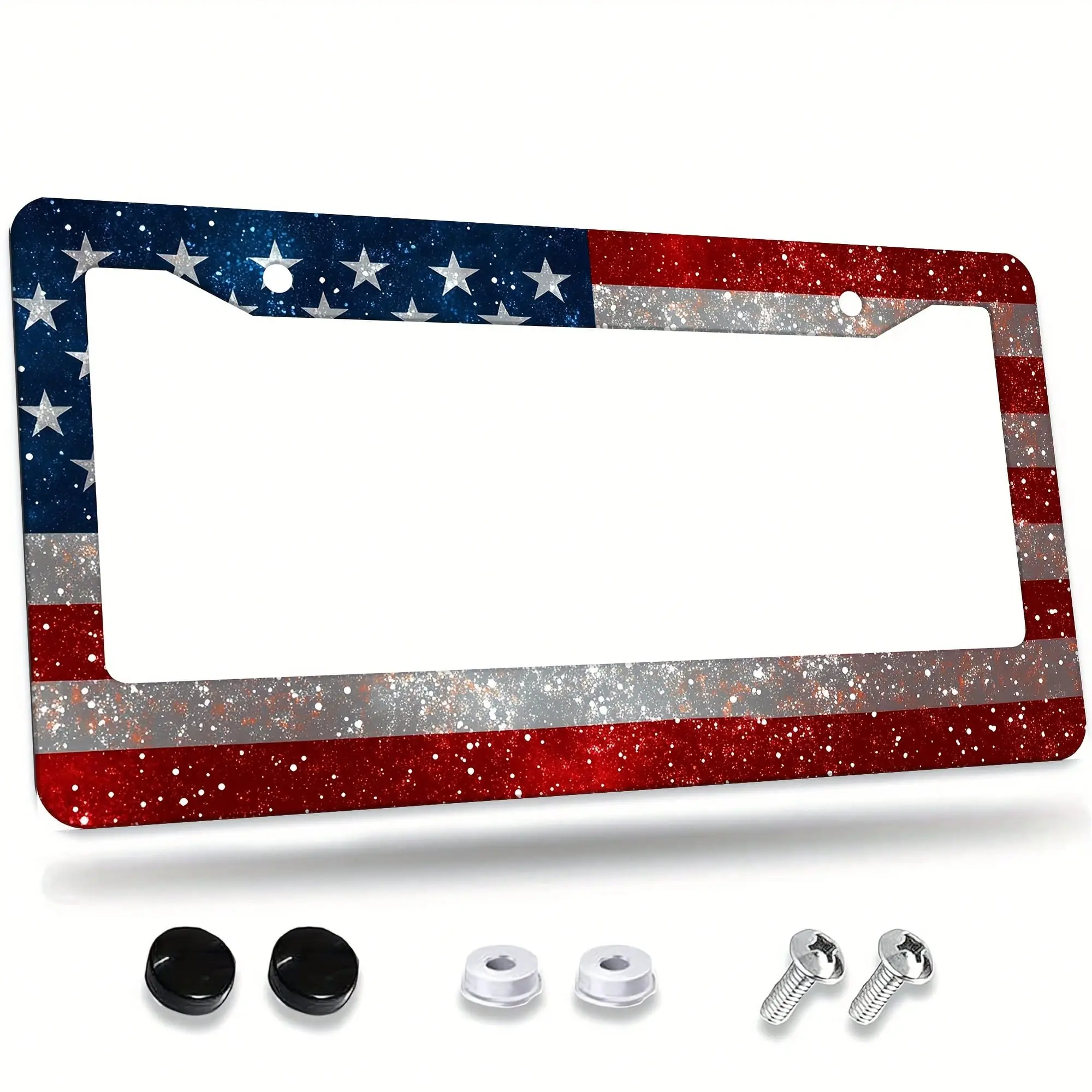1 Piece American Flag Aluminum License Plate Frame Anti Rust Anti Shake Weather Resistant 16x31cm 6.2x12.2inch Standard Size License Plate Bracket Car Exterior Decoration Universal Fit for US Vehicles
