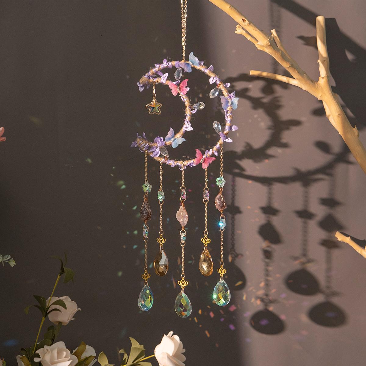 Handmade Hemp-Rope-Wrapped Leaf Butterfly Sun Catcher, Crystal Ball Rainbow Maker Wall Hanging Ornament Home Hanging Decoration Items for Home Décor, Holiday Gift Idea #GLOBAL PICKS