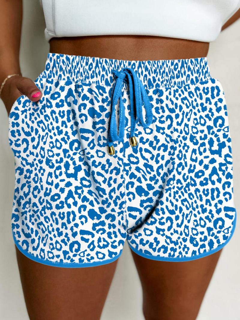 Women's Leopard Print Tie Waist High Rise Shorts, Casual Comfy Elastic Waist Shorts for Daily Wear, Ladies Bottoms for Spring & Fall