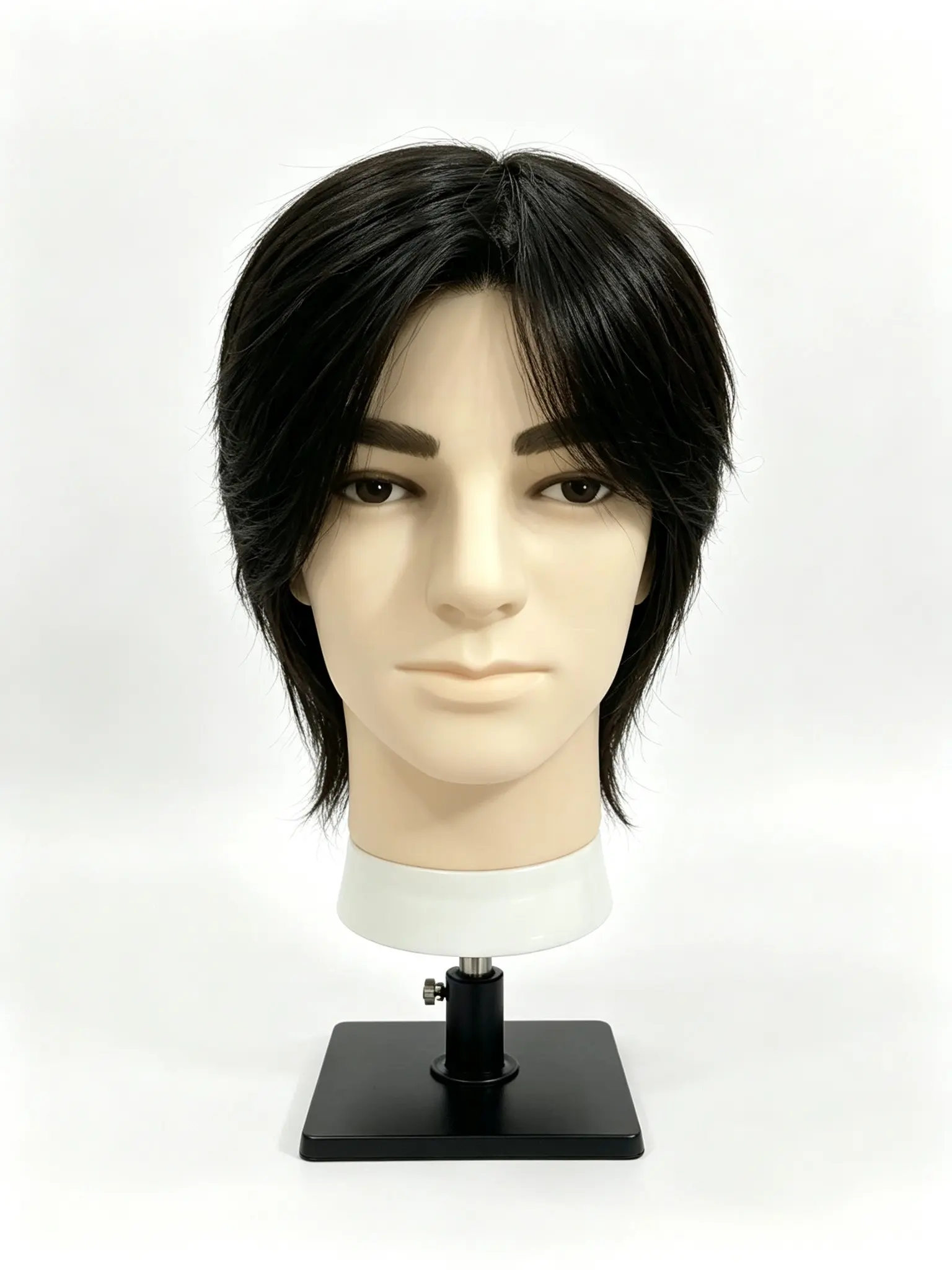 Cosmetology Mannequin Head, Training Mannequin Head for Hair Styling Practice with Stand – 10 cm 100% Real Human Hair Male Manikin with Makeup, Braiding, for Students & State Board Exam, Lifelike Facial Features, Smooth White Neck Collar