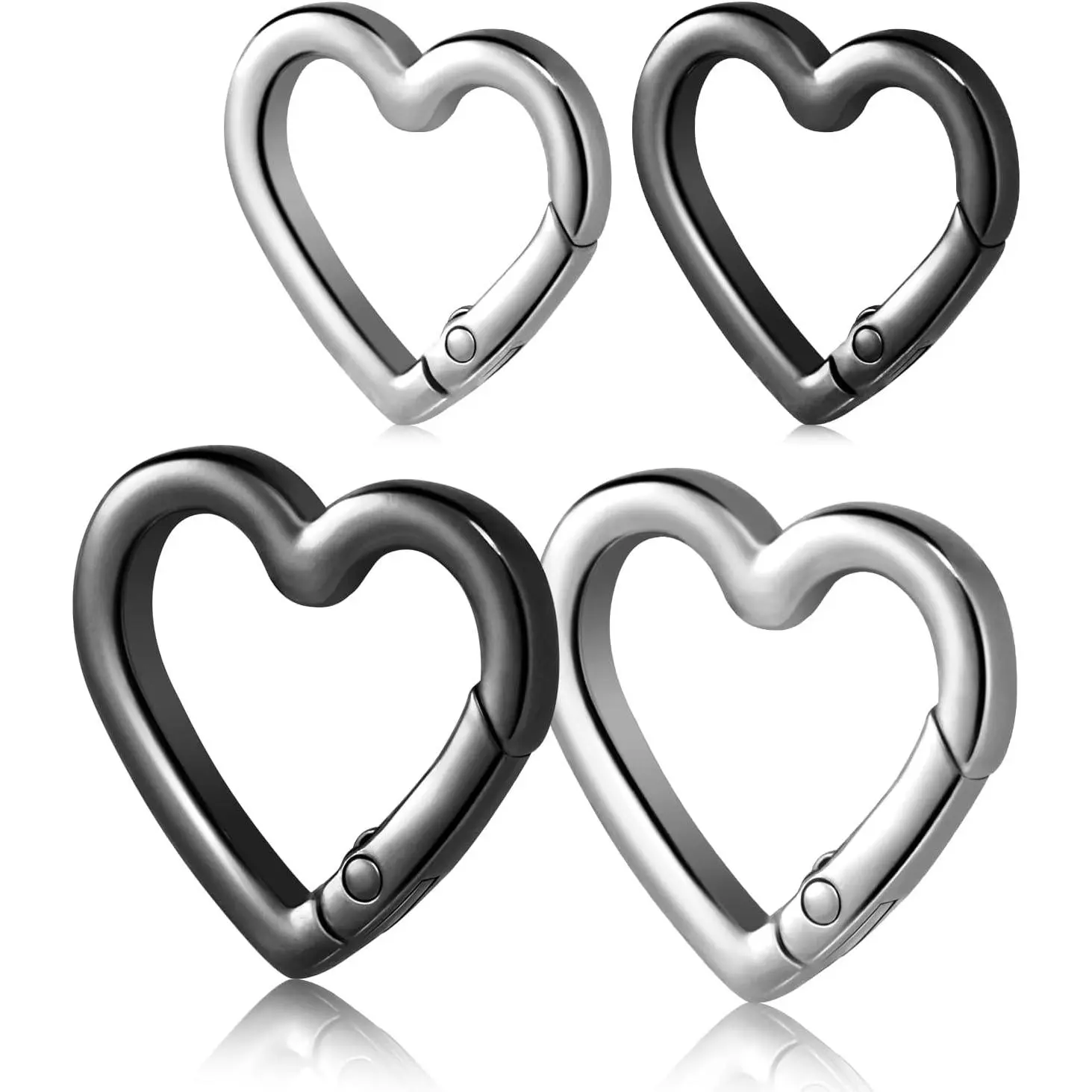 4 count Heart Carabiner  Clip, Metal Spring Heart Rings Hook Key Ring Carabiner Clips for Purse Bag Charms Backpack Strap  Tags Hang Water Bottle Paracord  Lanyard( Black)
